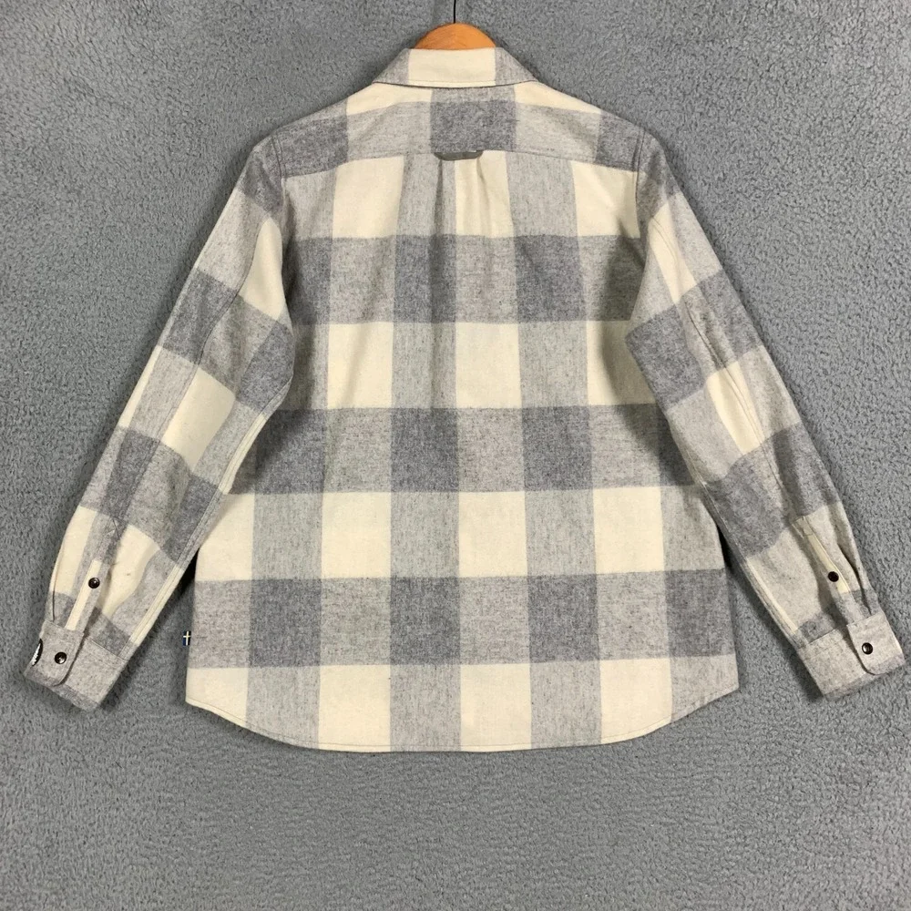 Fjallraven Canada Shirt Womens Large Fog/Chalk White Check Flannel Wool Trekking